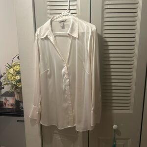H&M Satin Button Down Shirt.  Long Sleeve.  Size XL Off White.
